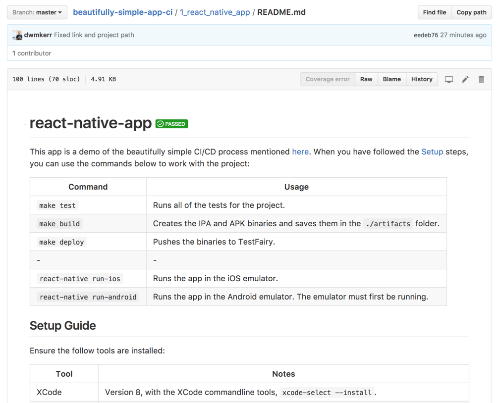 Screenshot of the README.md file