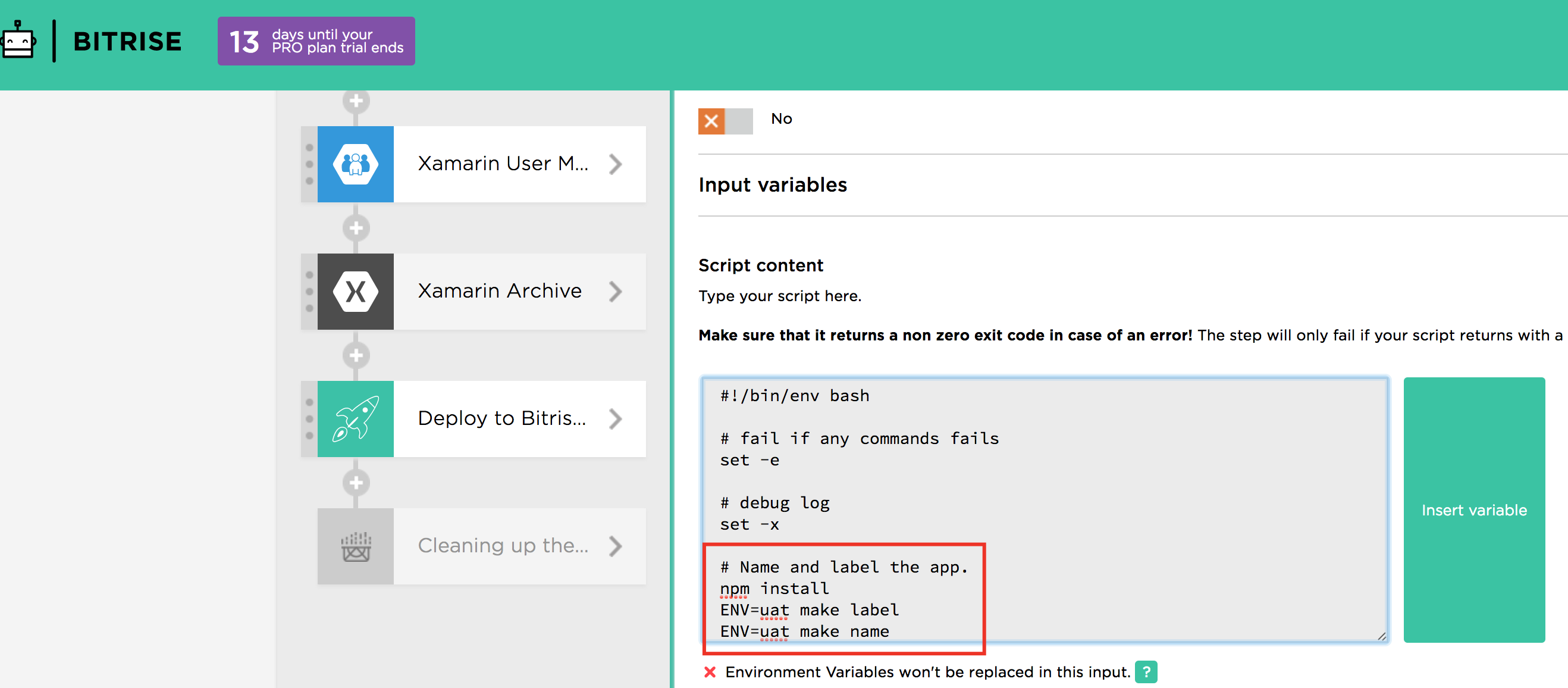 The ENV Environment variable in Bitrise